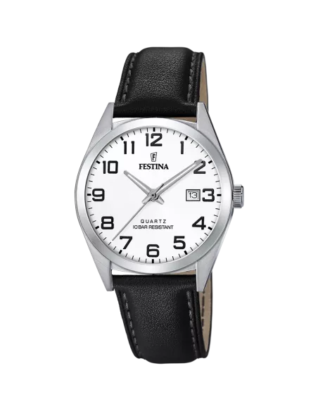 Montre Homme Festina Classics F20446/1 Acier Cadran Blanc Bracelet Cuir Noir