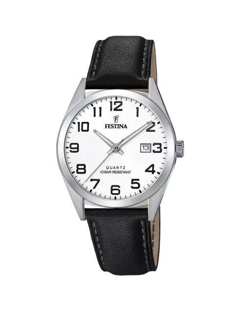 Montre Homme Festina Classics F20446/1 Acier Cadran Blanc Bracelet Cuir Noir