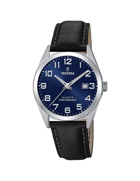 Montre Homme Festina Classics F20446/2 Acier Cadran Blanc Bracelet Cuir Marron