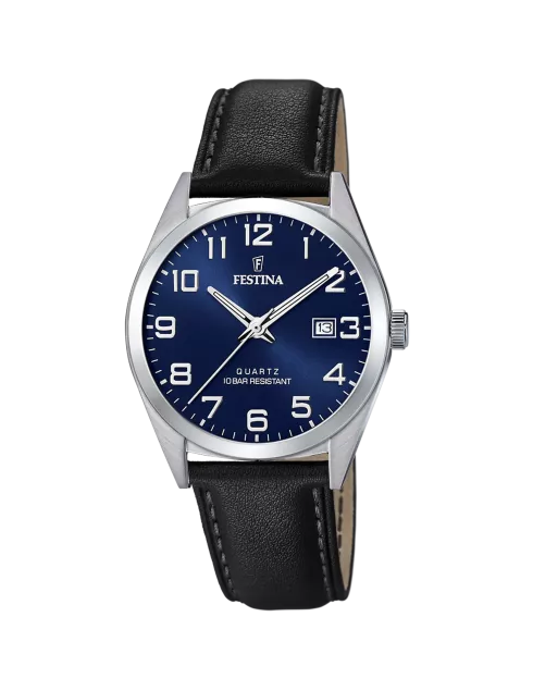 Montre Homme Festina Classics F20446/2 Acier Cadran Blanc Bracelet Cuir Marron