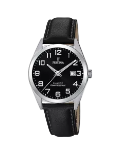 Montre Homme Festina Classics F20446/3 Acier Bracelet Cuir Noir Cadran Noir