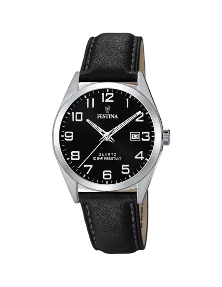 Montre Homme Festina Classics F20446/3 Acier Bracelet Cuir Noir Cadran Noir