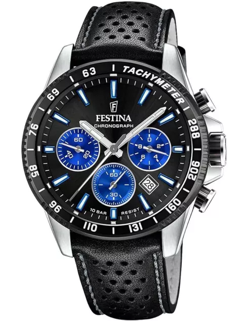 Montre Homme FESTINA Chrono Noir | Bracelet Cuir Racing & Acier