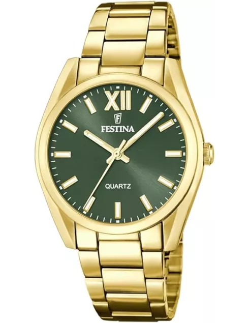 Montre Femme FESTINA F20640/4 | Dorée PVD Or & Cadran Vert Tendance