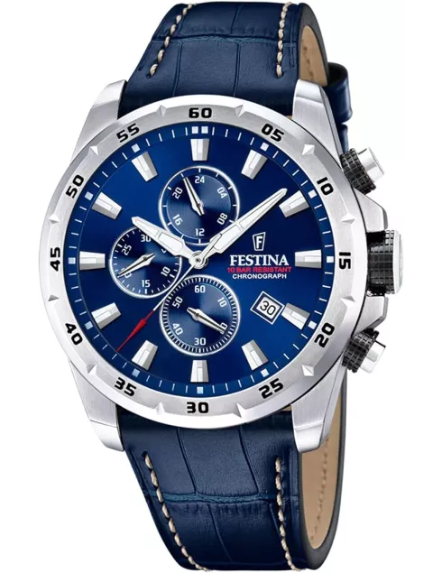 Montre Homme Festina F20692/2 Chronographe Cuir Bleu - 10 ATM