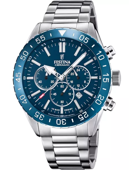 Festina Montre Homme Ceramic Chrono F20575/2 — Cadran bleu, verre saphir