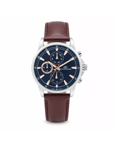 Montre Homme RAYMOND DANIEL RD015089B-F — Cadran bleu, acier et cuir marron