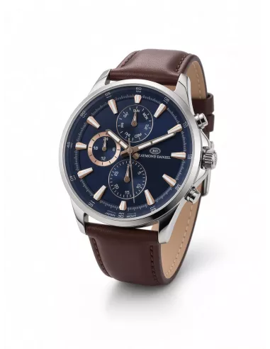 Montre Homme RAYMOND DANIEL RD015089B-F — Cadran bleu, acier et cuir marron