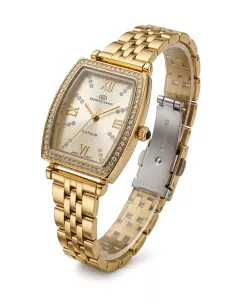 Montre femme Raymond Daniel Platinum dorée tonneau cristaux | Japan Movt 2